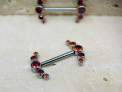 Threadless Push In Titanium Nipple Barbells, Red Gems Threadless Nipple Rings