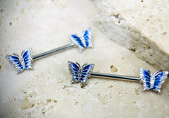 14G Silver Butterfly Nipple Piercing Barbell, Nipple Jewelry, Nipple Barbells