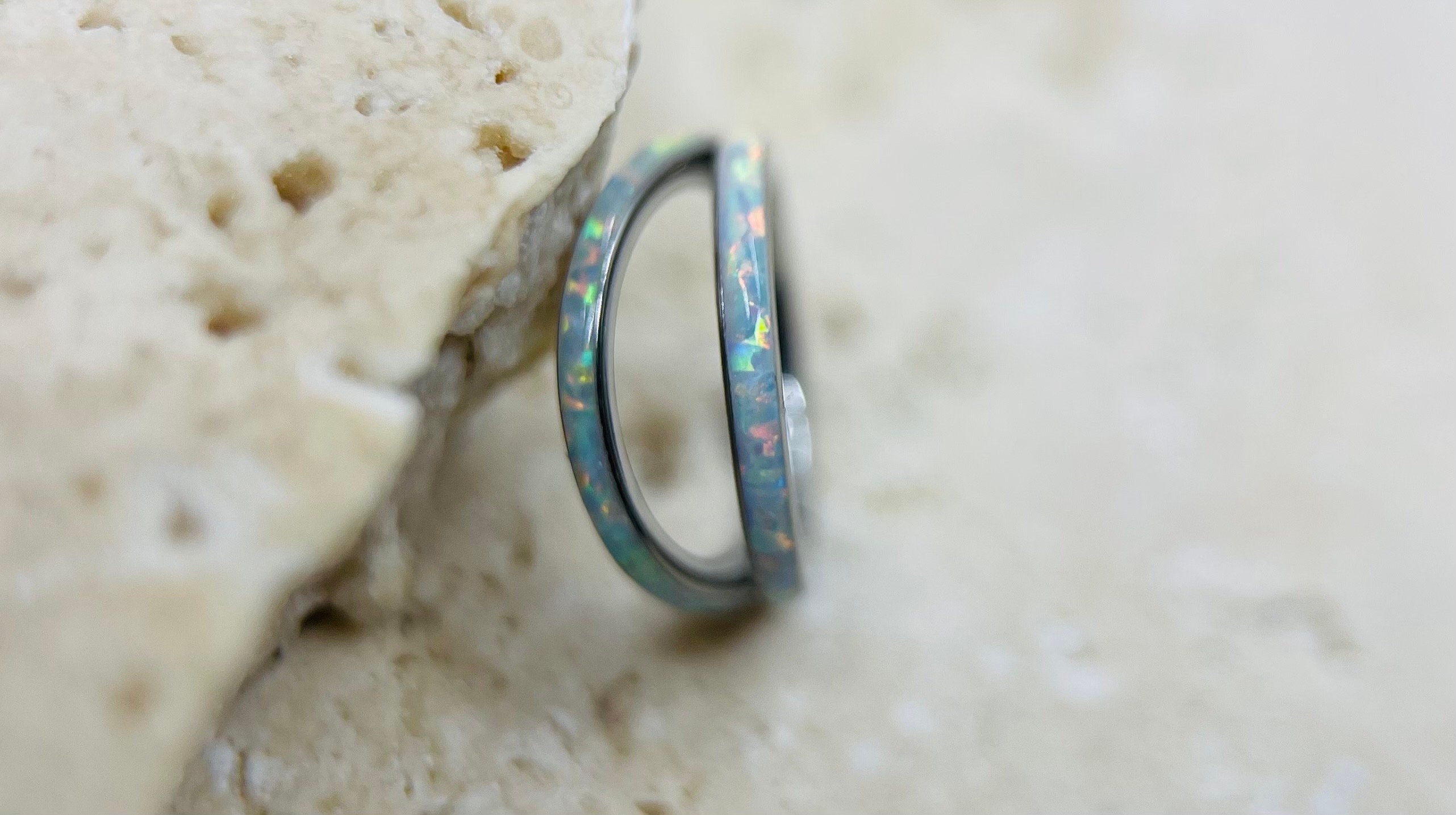 16G Implant Grade Titanium Double Line White Opal Hinged Clicker Ring