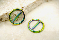 14G Nipple Clicker Ring, Rainbow Round Nipple Clickers, Nipple Barbell Jewelry