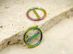 14G Nipple Clicker Ring, Rainbow Round Nipple Clickers, Nipple Barbell Jewelry