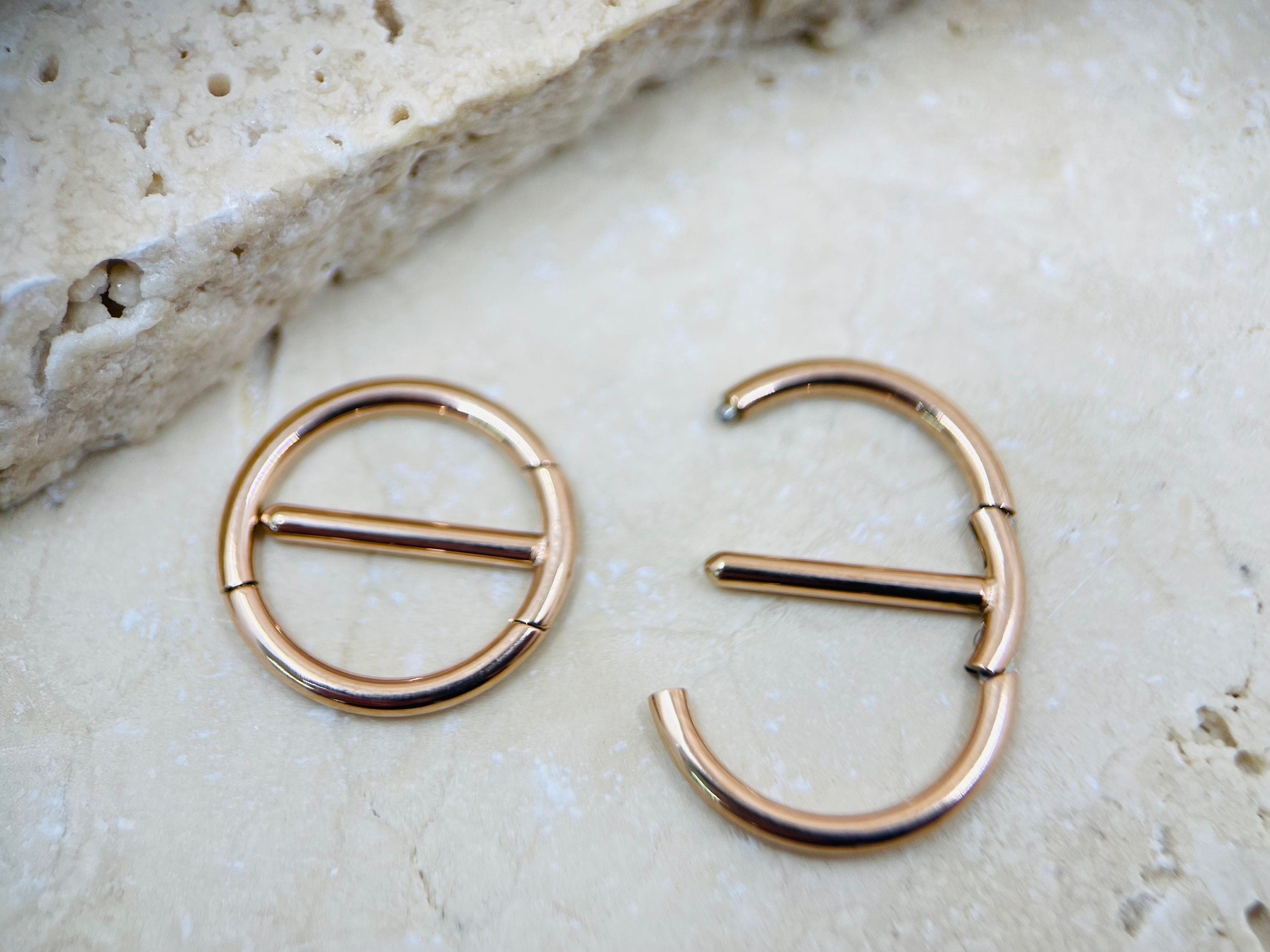 14G Nipple Clicker Ring, Rose Gold Round Nipple Clickers, Nipple Barbell Jewelry