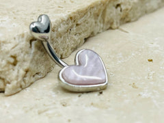 14G Heart Mother of Pearl Belly Button Ring, Simple Belly Ring