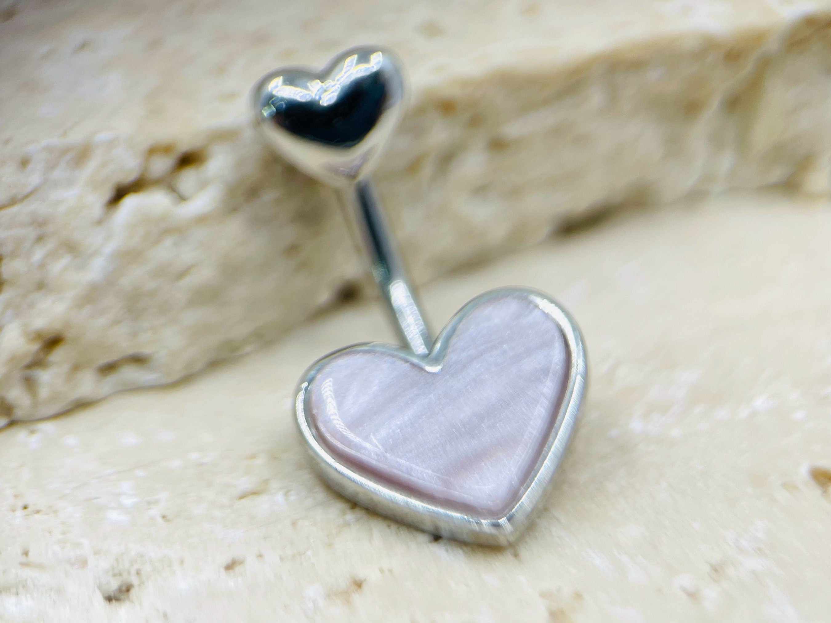 14G Heart Mother of Pearl Belly Button Ring, Simple Belly Ring