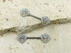 14G Silver Heart and Key Nipple Jewelry Barbell, Nipple Piercing