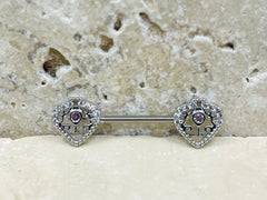 14G Silver Heart and Key Nipple Jewelry Barbell, Nipple Piercing