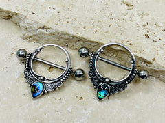 Pair of 14G Abalone Teardrop Nipple Shield Barbells