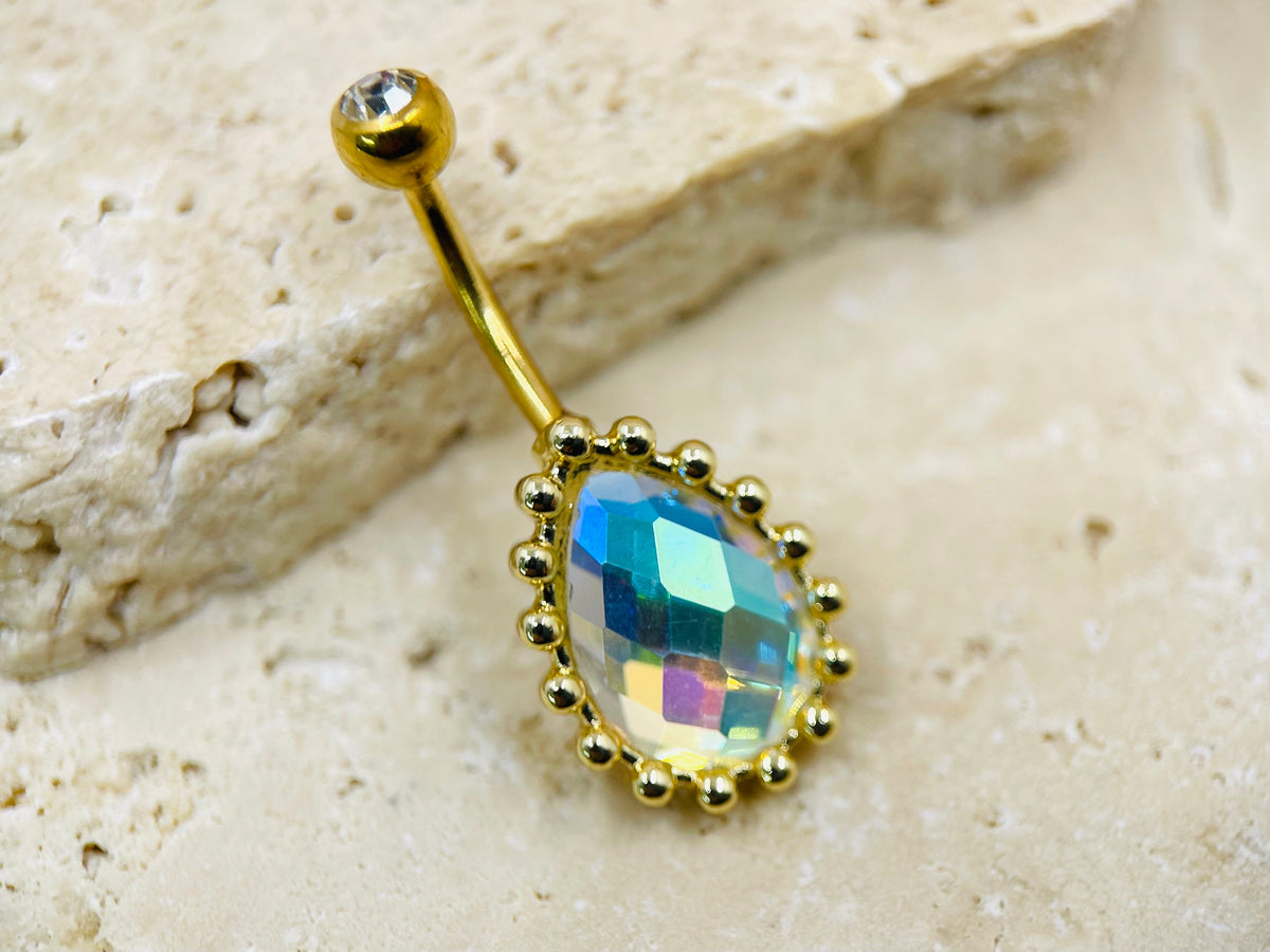 Gold Iridescent Teardrop Belly Button Ring Piercing