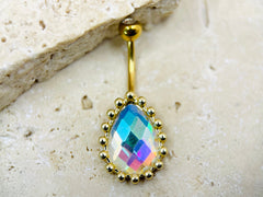 Gold Iridescent Teardrop Belly Button Ring Piercing