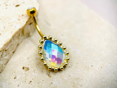 Gold Iridescent Teardrop Belly Button Ring Piercing