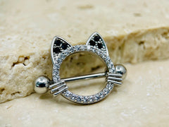 14G Silver Cat Nipple Jewelry Barbells, Cat Nipple Barbells