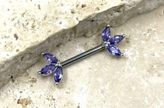 14G Silver Purple Marquise Gems Nipple Barbell. Nipple Rings. Nipple Jewelry. Nipple Piercing