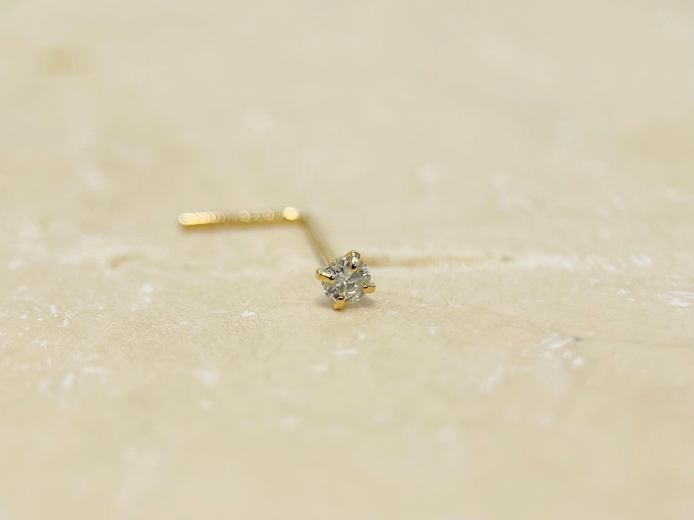 14K Gold Diamond L Shape Nose Stud • Diamond Nose Stud • Nose Piercing