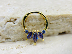 16g Gold Marquise Gem Septum Clicker Ring • Septum Jewelry • Septum Clicker - Purple Gems