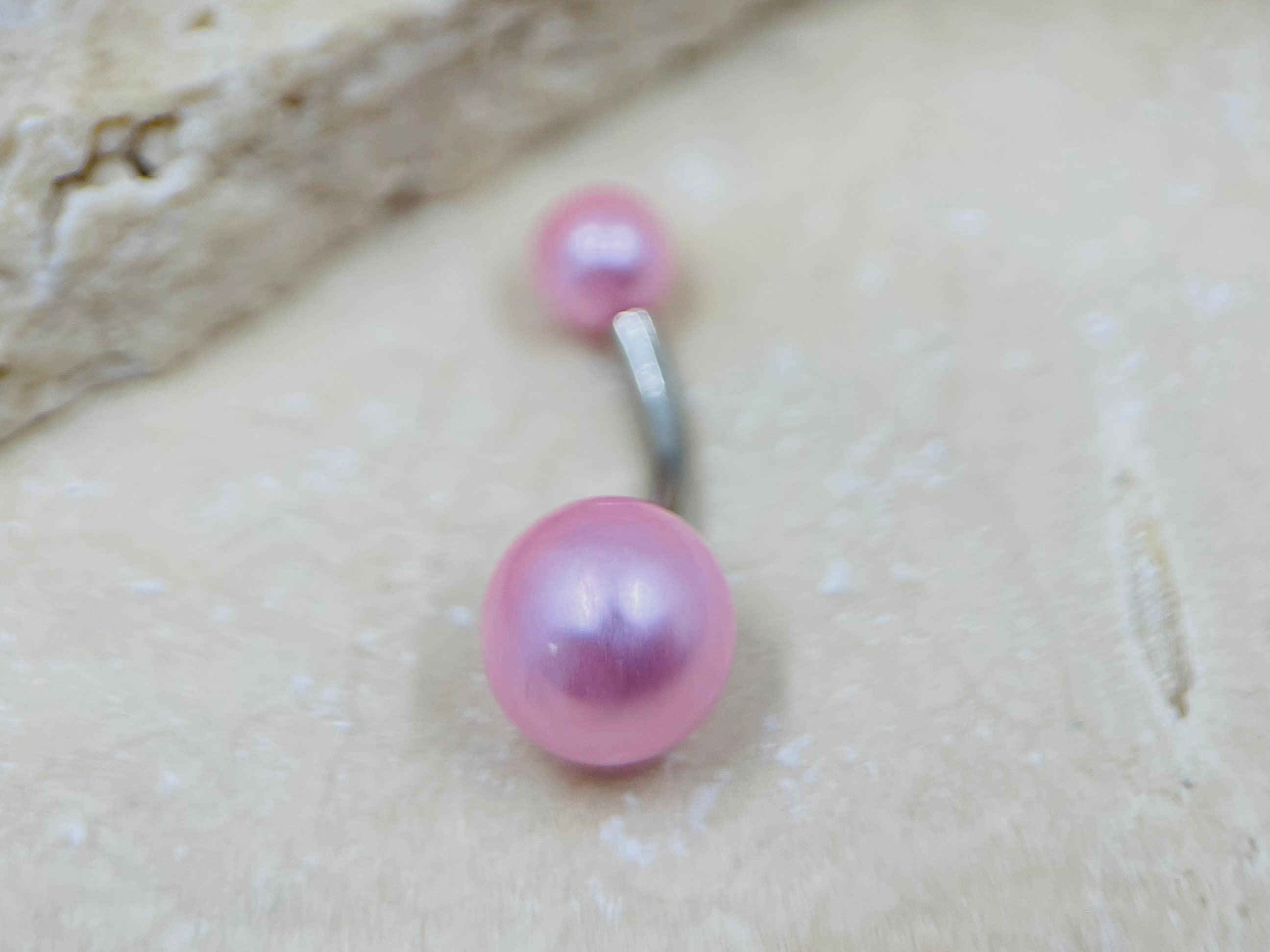 Belly Ring Light Pink Pearl Texture Basic Belly Button Ring