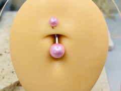 Belly Ring Light Pink Pearl Texture Basic Belly Button Ring