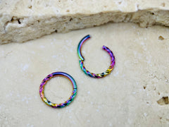 16G Rainbow Twisted Design 8MM Hinged Septum Tragus Cartilage Clicker Ring