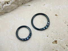 16G Black Minimal Basic Surgical Steel Septum Ring Clicker with Multicolored Stones