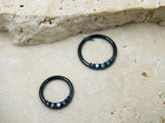 16G Black Minimal Basic Surgical Steel Septum Ring Clicker with Multicolored Stones