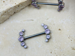 Threadless Push In Titanium Nipple Barbells, Pink Gems