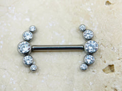 Threadless Push In Titanium Nipple Barbells, Clear Gems, Threadless Nipple Rings, Threadless Piercing Barbells