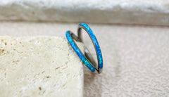 16G Implant Grade Titanium Double Line Blue Opal Hinged Clicker Ring