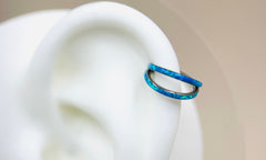 16G Implant Grade Titanium Double Line Blue Opal Hinged Clicker Ring