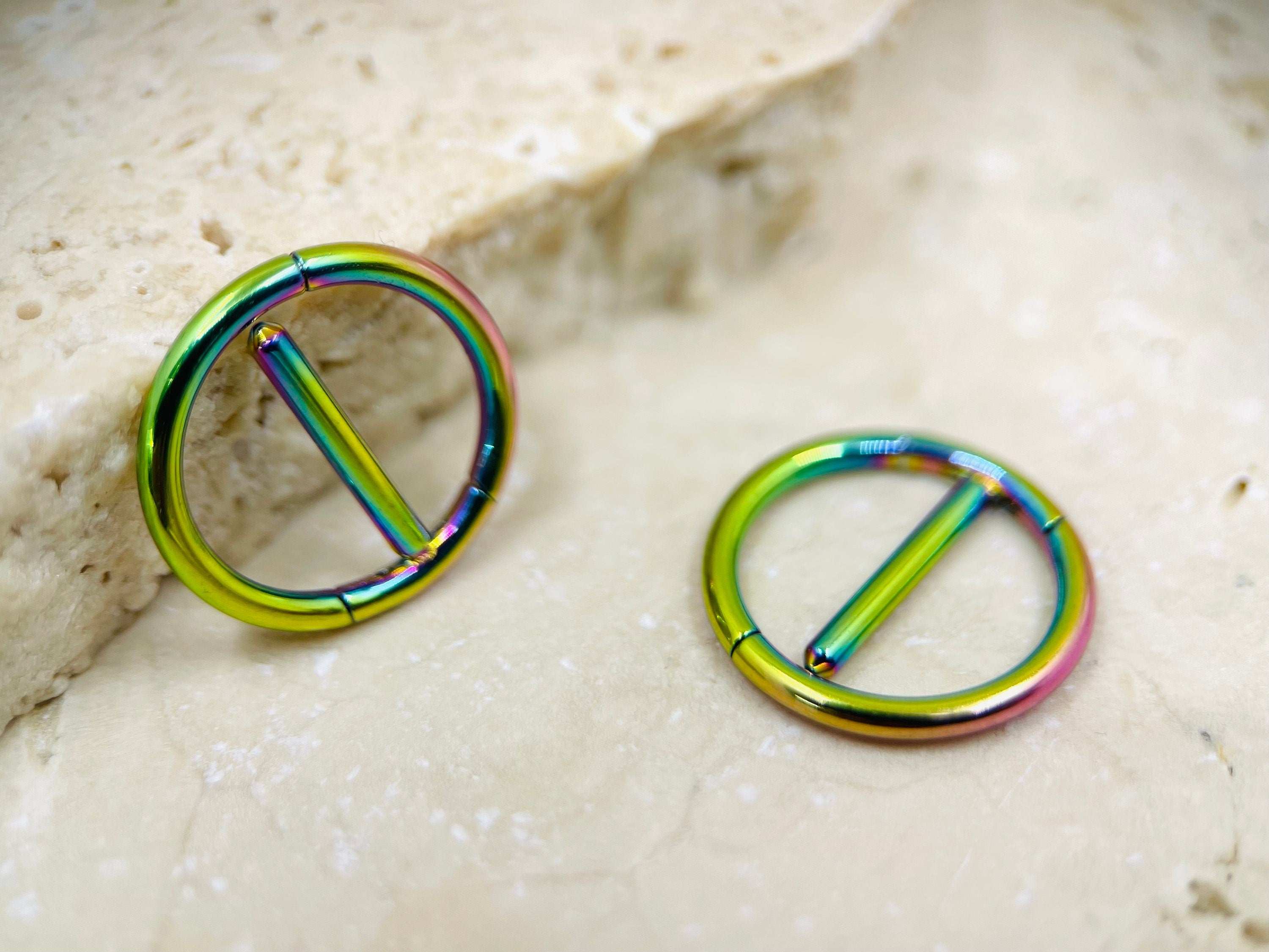 14G Nipple Clicker Ring, Rainbow Round Nipple Clickers, Nipple Barbell Jewelry