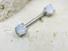 14G White Opalite Nipple Ring Barbells, Nipple Piercing, Nipple Jewelry