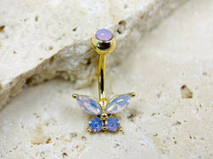 Pink Opalite Butterfly Belly Button Piercing, Navel Rings - Pink Opal Gems