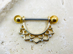 14G Gold Nipple Piercing • Stirrup Design Nipple Jewelry Barbells • Nipple Rings