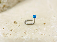 20G Dainty Nose Stud • Blue Opal Nose Screw Stud • Nose Piercing