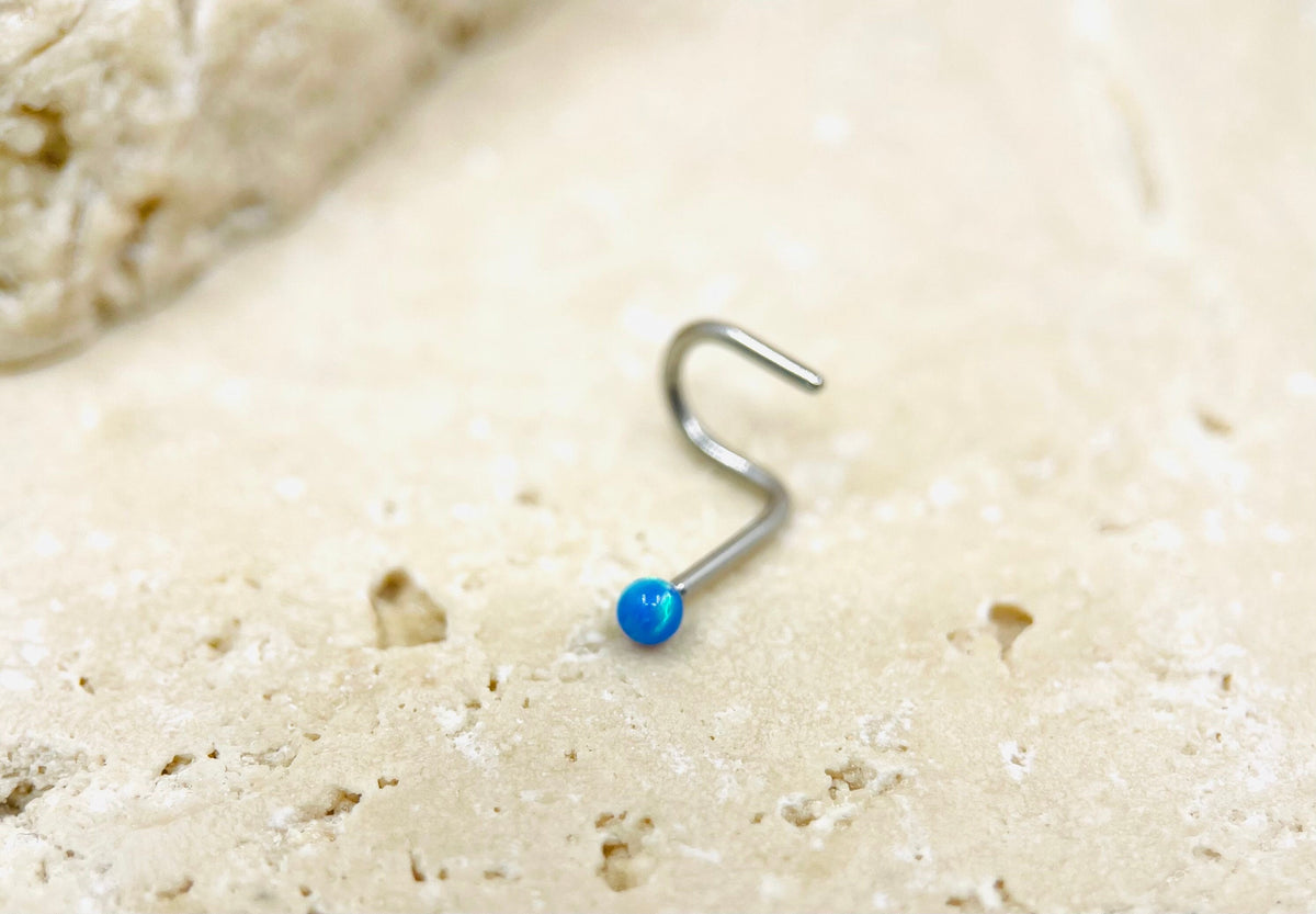 20G Dainty Nose Stud • Blue Opal Nose Screw Stud • Nose Piercing