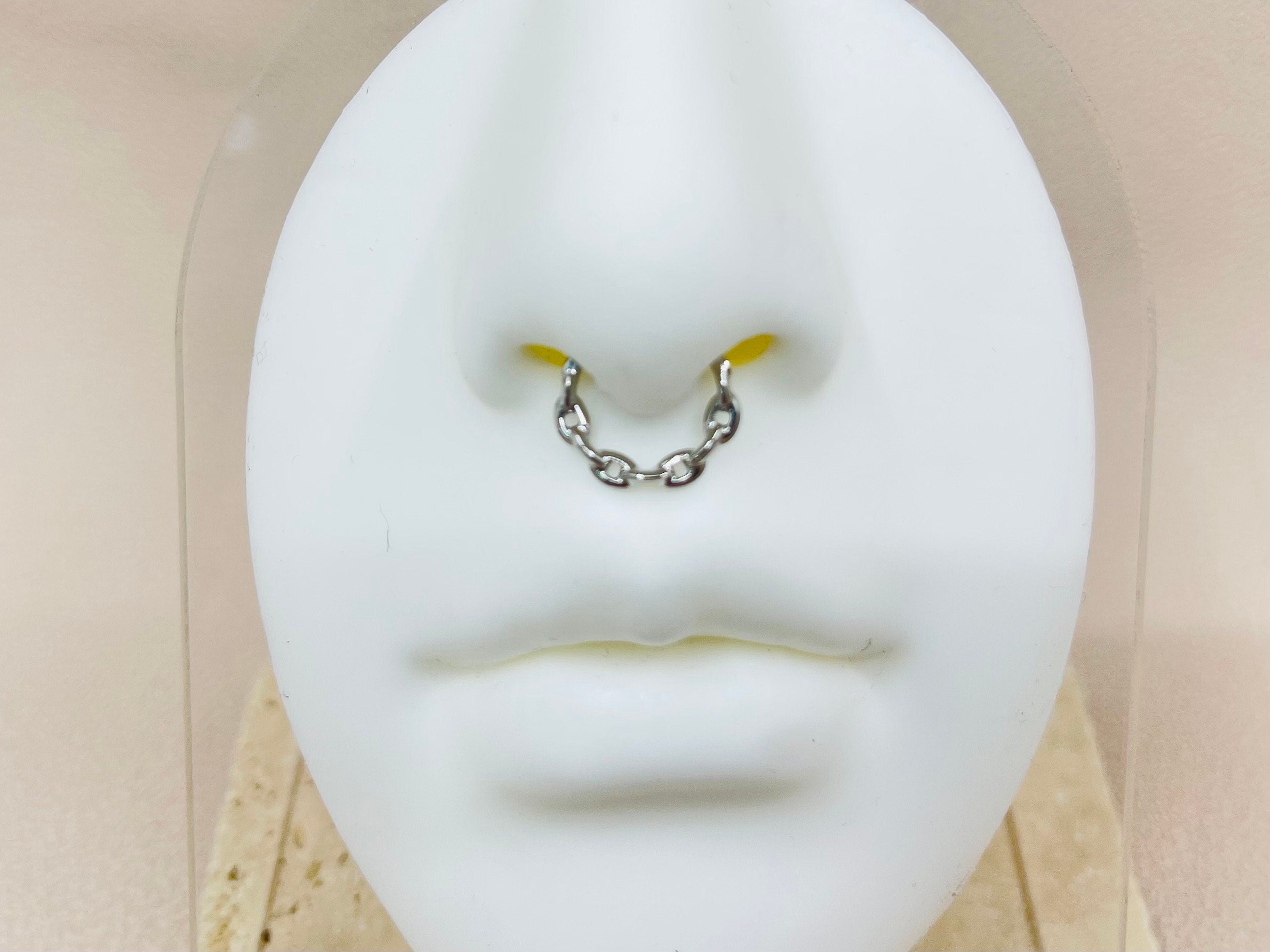 Silver Chain Link Hinged Septum Clicker Ring, 16G Septum Hoop