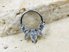 16g Silver Marquise Gem Septum Clicker Ring • Septum Jewelry