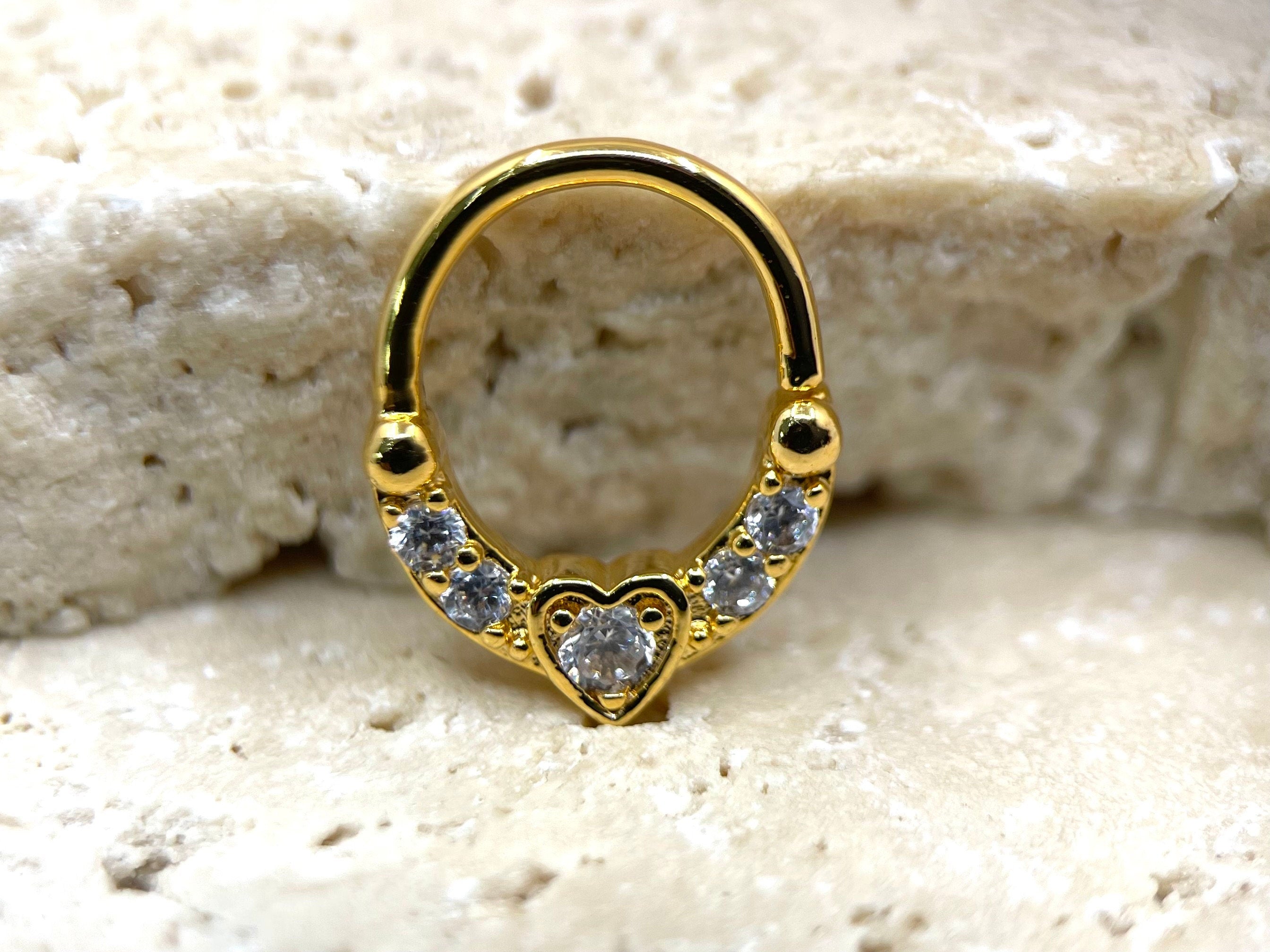 Gold Heart Center Bendable Septum Hoop Ring