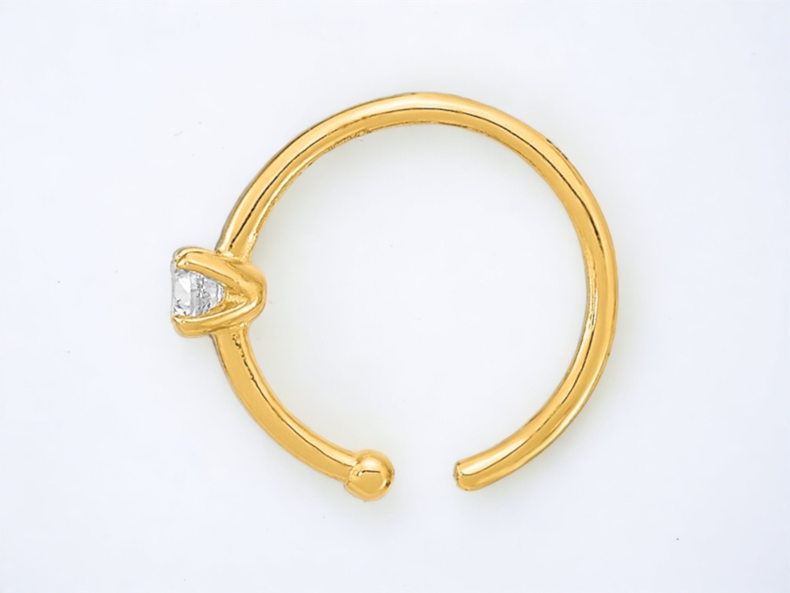 14K Gold 20 Gauge CZ Nose Ring Hoop