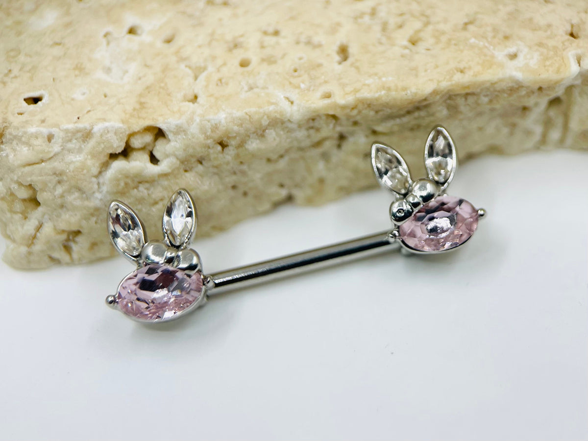 14G Pink Bunny Nipple Barbells, Nipple Piercing, Nipple Jewelry