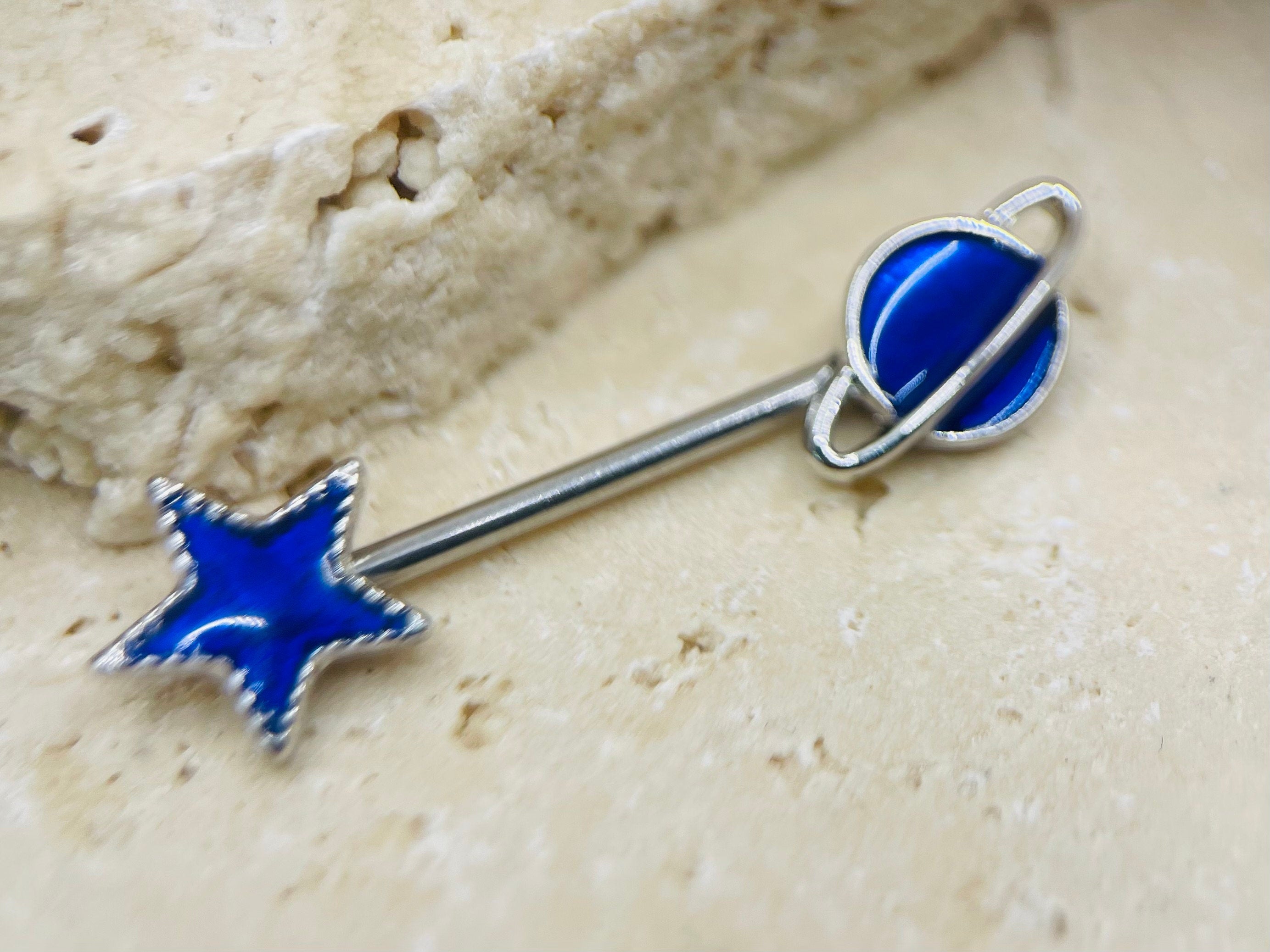 14G Blue Galaxy Nipple Barbells, Nipple Jewelry, Nipple Rings