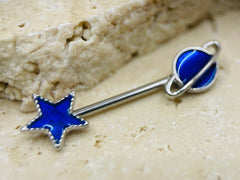 14G Blue Galaxy Nipple Barbells, Nipple Jewelry, Nipple Rings