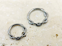 Silver Chain Link Hinged Septum Clicker Ring, 16G Septum Hoop