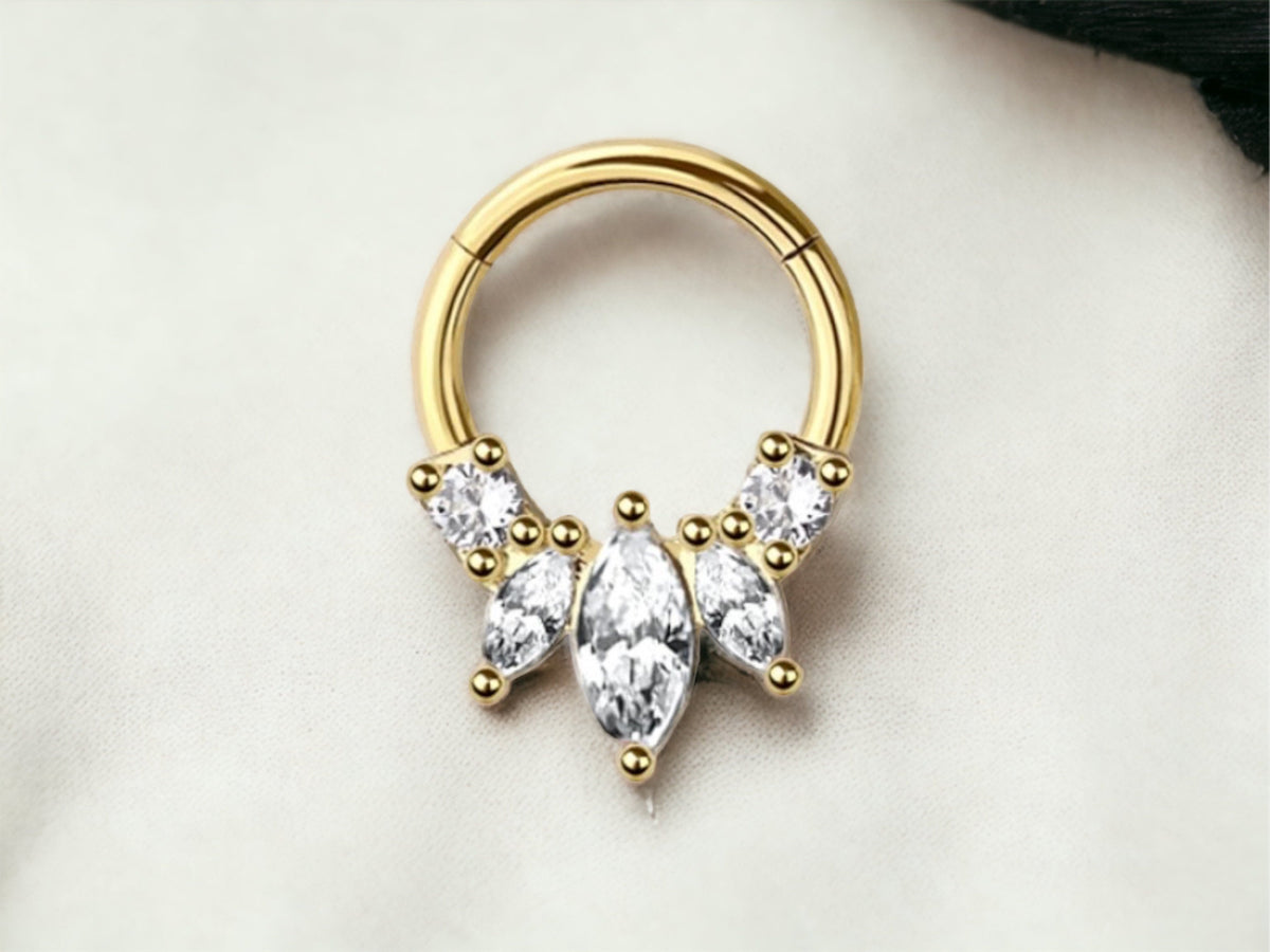 16g Gold Marquise Gem Septum Clicker Ring • Septum Jewelry