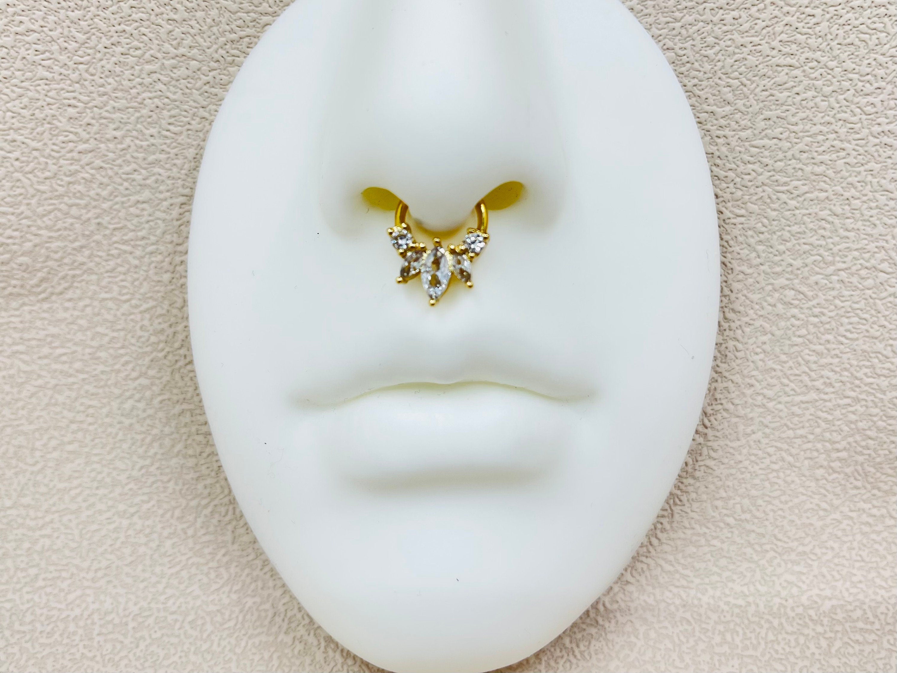 16g Gold Marquise Gem Septum Clicker Ring • Septum Jewelry