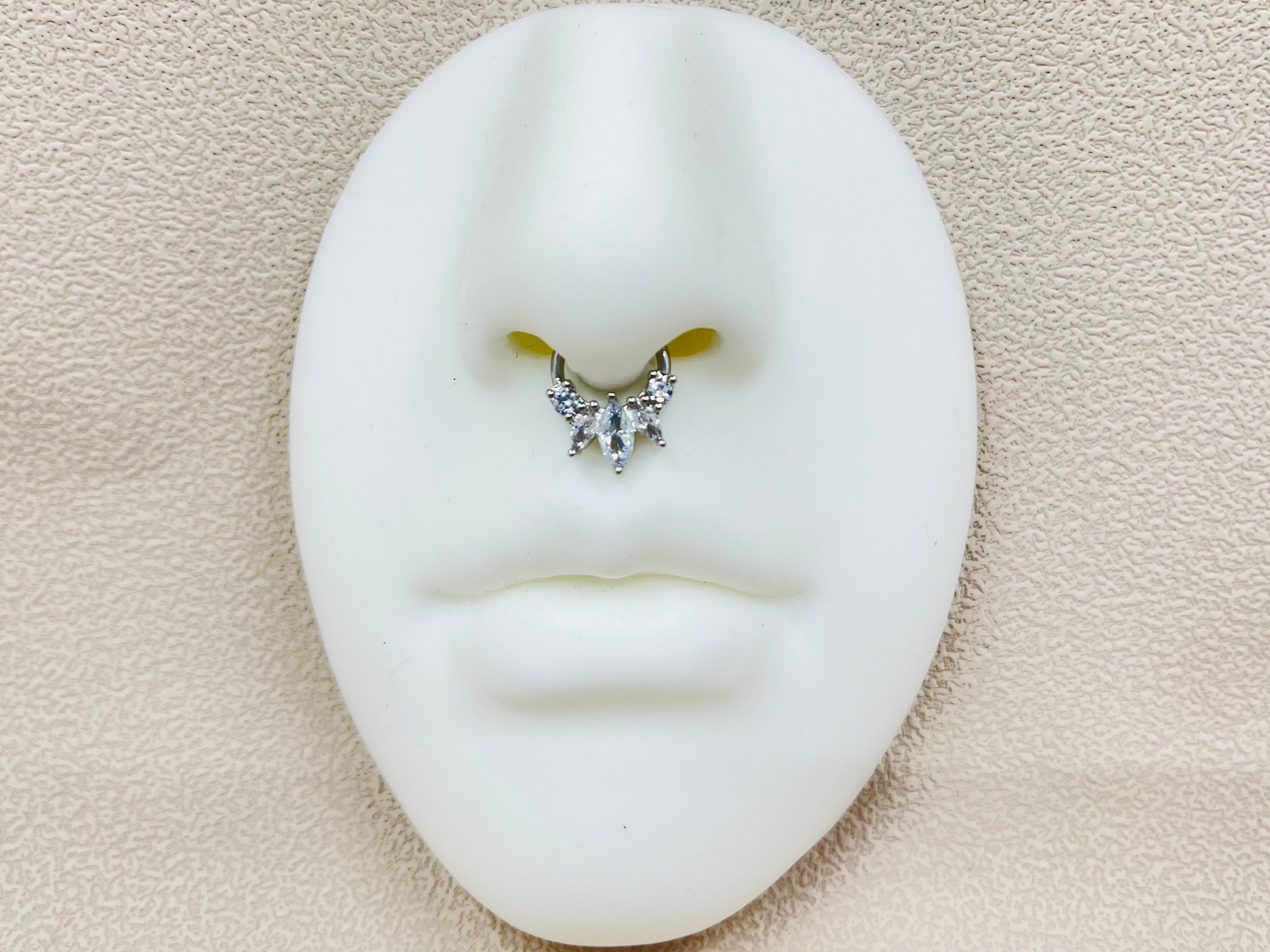 16g Silver Marquise Gem Septum Clicker Ring • Septum Jewelry