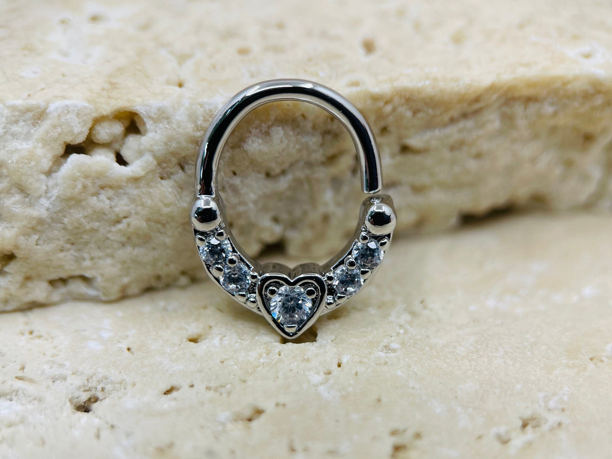 Silver Heart Center Bendable Septum Hoop Ring