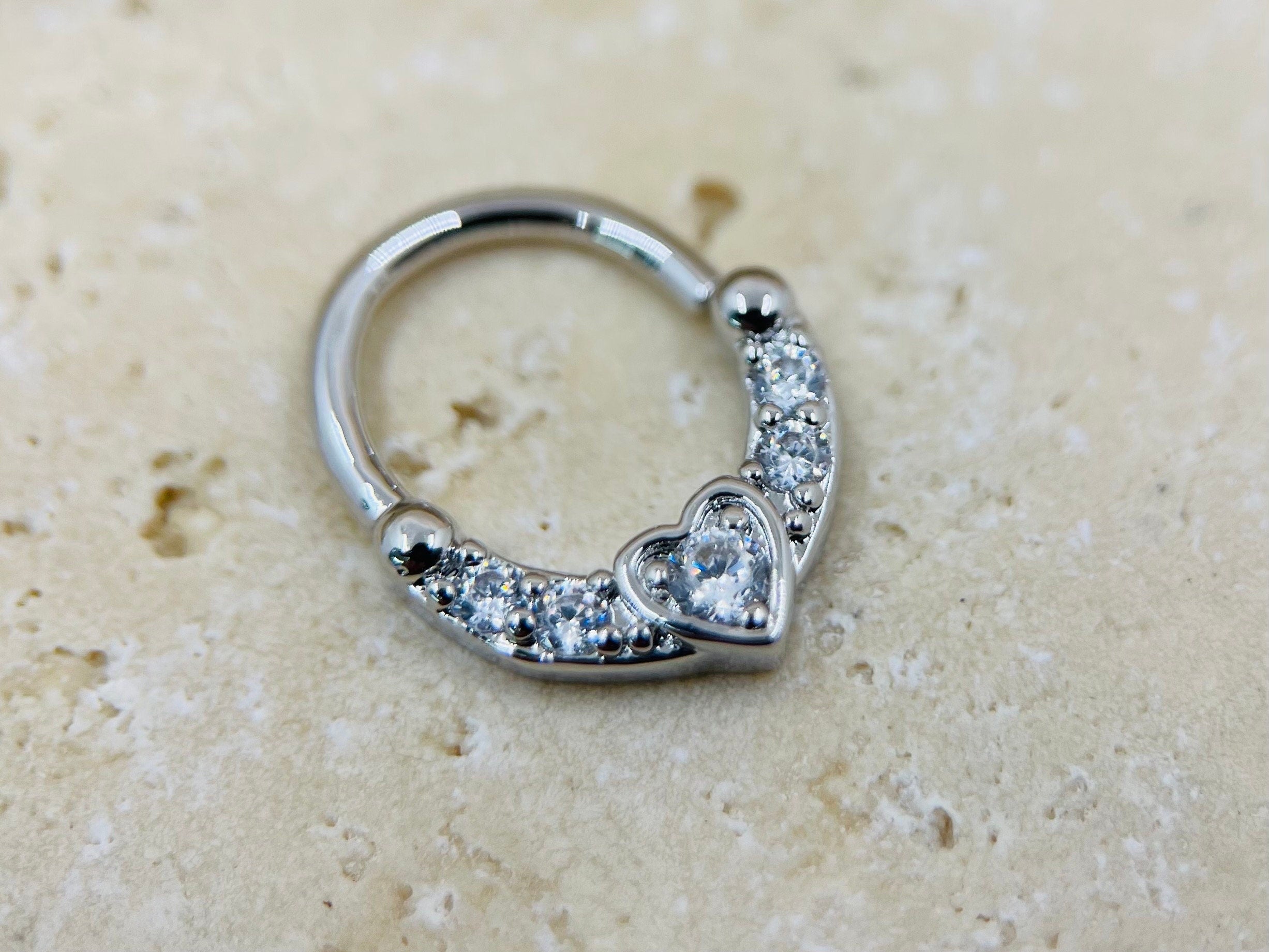 Silver Heart Center Bendable Septum Hoop Ring