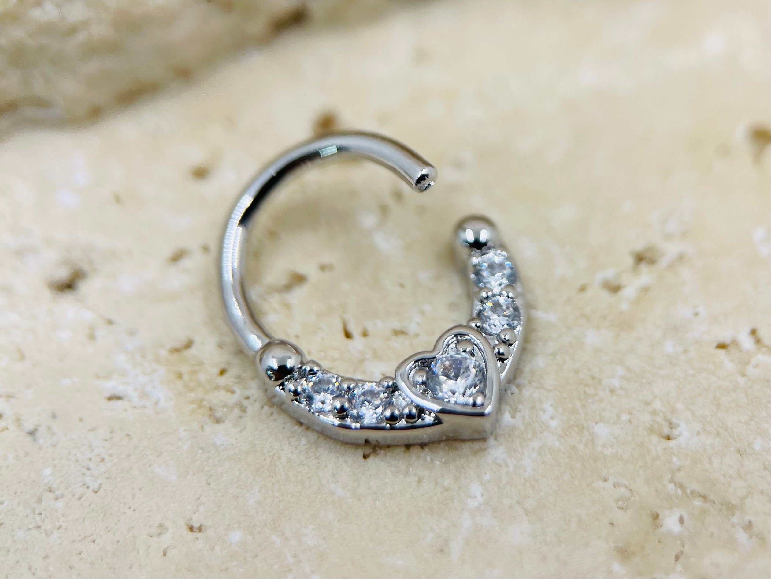 Silver Heart Center Bendable Septum Hoop Ring