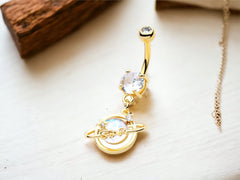 14G Gold Planet and Stars Dangling Belly Button Ring