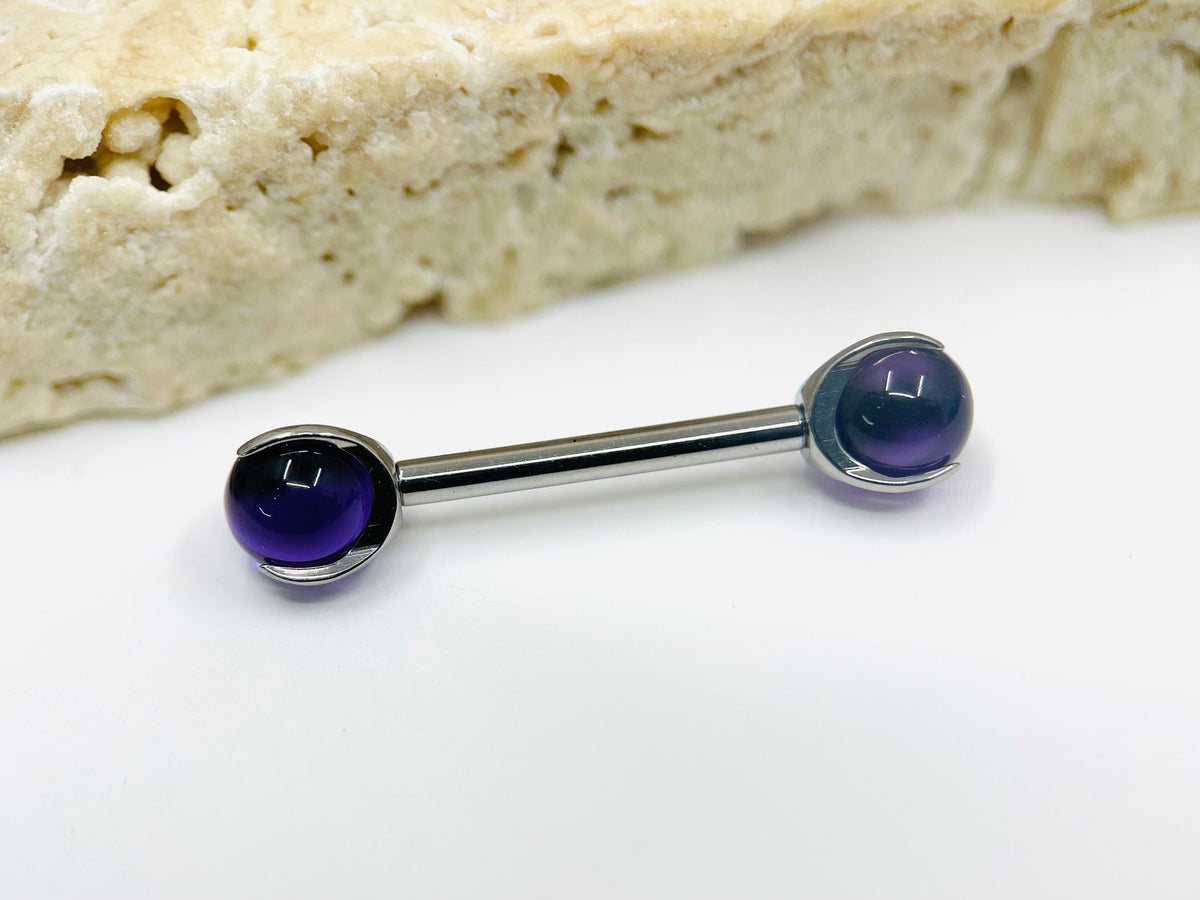 Implant Grade Titanium Natural Amethyst Stone Nipple Barbell, Internally Threaded Titanium Nipple Jewelry