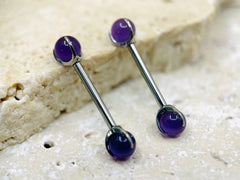 Implant Grade Titanium Natural Amethyst Stone Nipple Barbell, Internally Threaded Titanium Nipple Jewelry